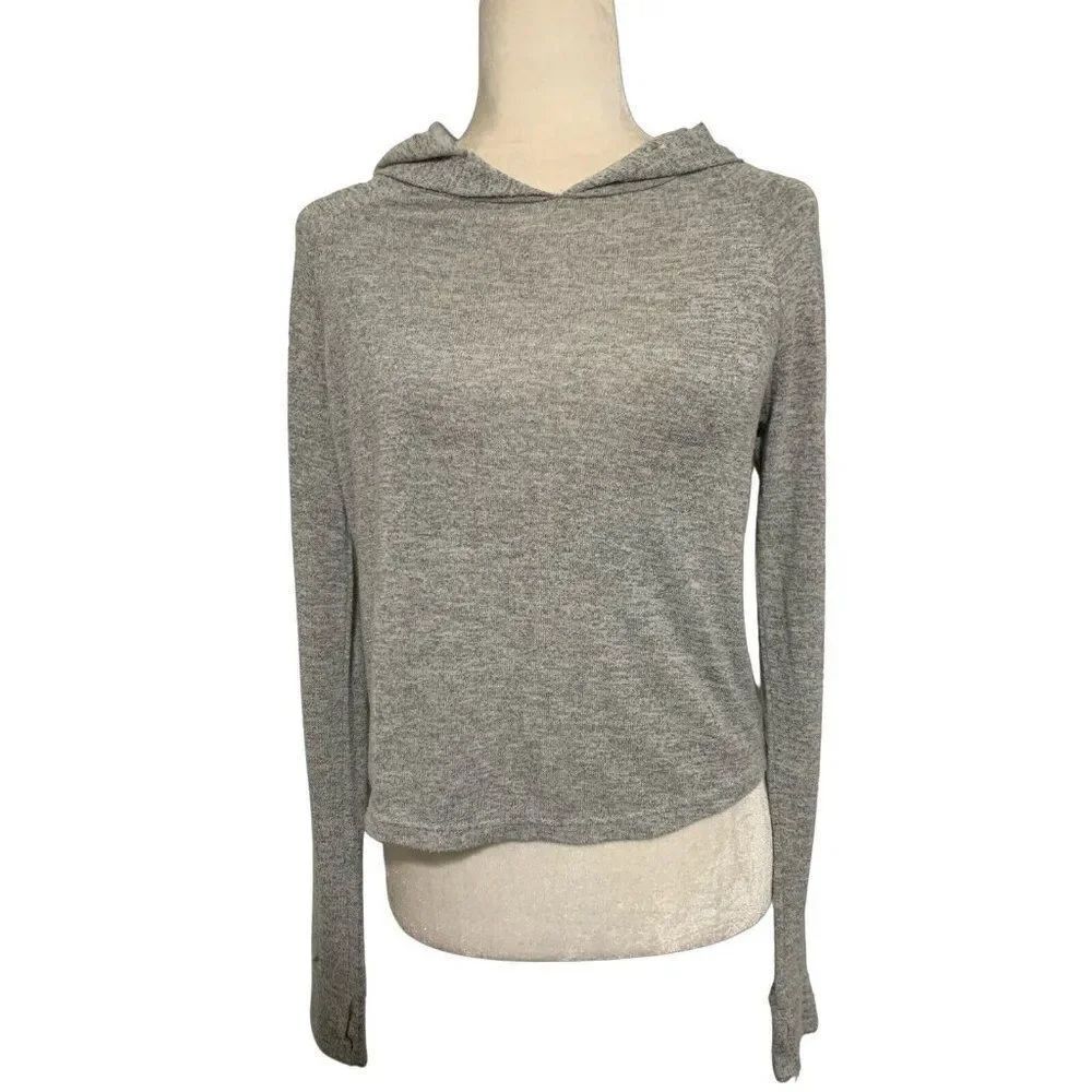 goodnight macaroon womens solid heather gray long sleeve hoodie sweater large
